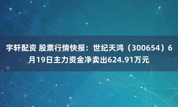 宇轩配资 股票行情快报：世纪天鸿（300654）6月19日主力资金净卖出624.91万元