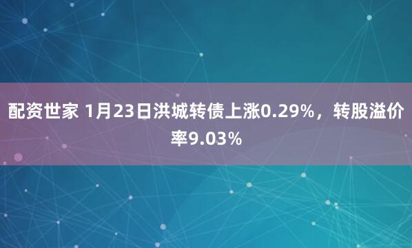 配资世家 1月23日洪城转债上涨0.29%，转股溢价率9.03%