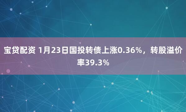 宝贷配资 1月23日国投转债上涨0.36%，转股溢价率39.3%